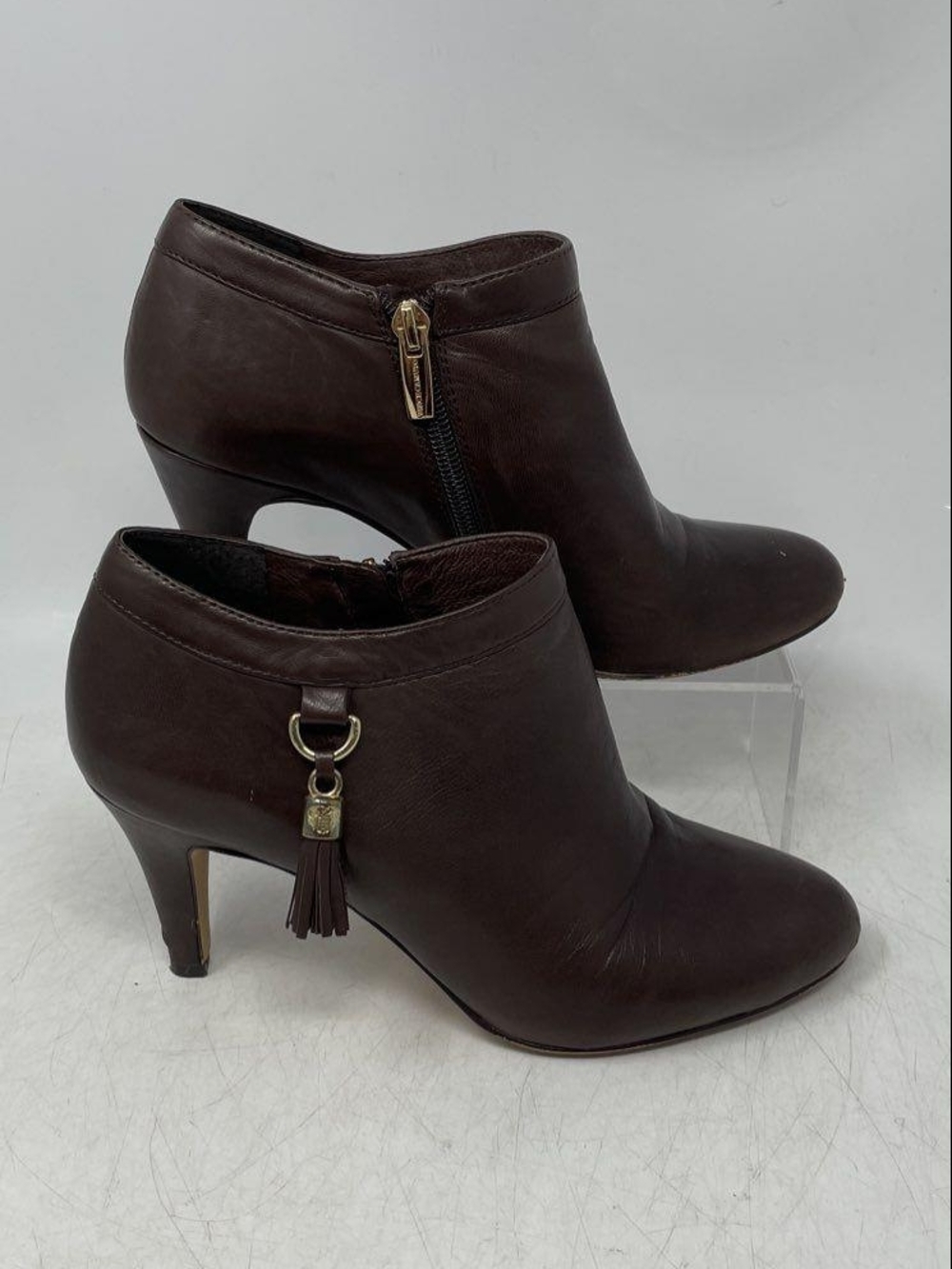 Dark Brown Leather Ankle Booties with Tassel